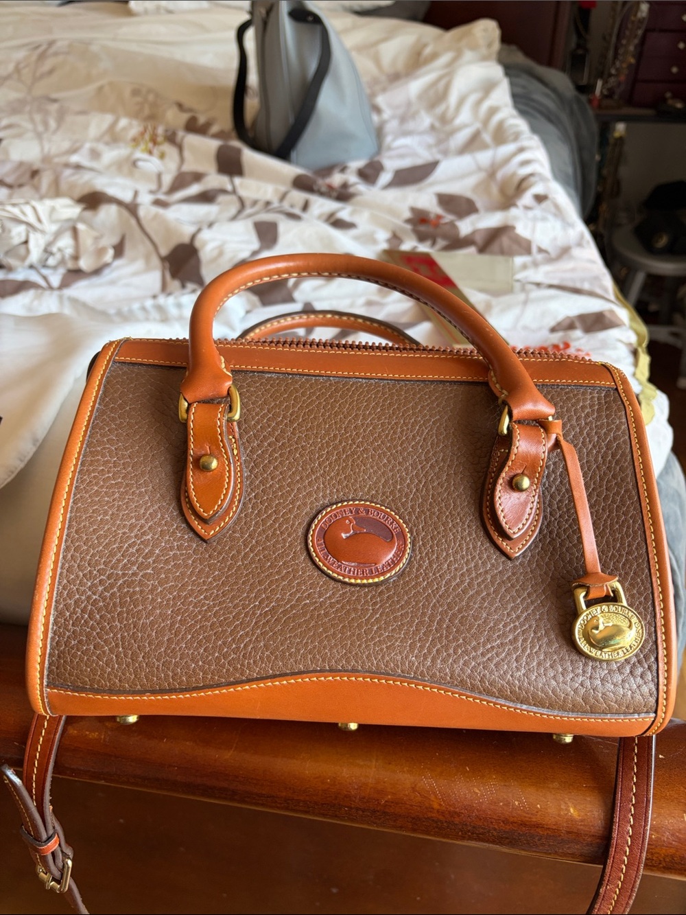 Dooney & Bourke Brown Leather Satchel with Orange Trim